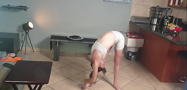  Skinny girl pissing on her own face and in her mouth through white pants